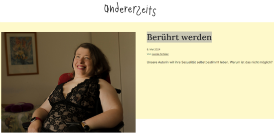 Screenshot der Seite andererseits. Portraitfoto der Recherche-Stipendiatin Leonie Schüler